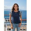 Acelitt Womens Summer Ruffle Short Sleeve Top Crewneck T Shirts Boho Floral Trim Casual Blouses(Black)